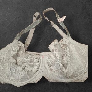 Victoria's Secret Dream Angels Gray Lace Bra with Silver Straps NWOT